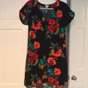 Winter floral silk shift dress
